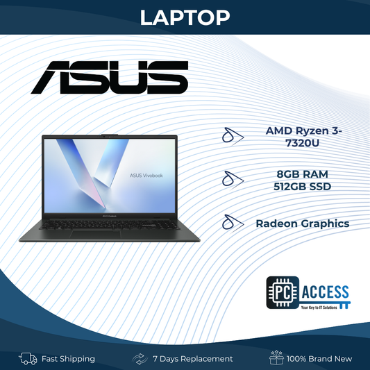ASUS Notebook Vivobook Go (Mixed Black) AMD Ryzen 3-7320U | 15.6" FHD (1920 x 1080) 60hz | 8GB LPDDR5 on board | 512GB M.2 NVMe SSD | Radeon Graphics | Windows 11 Home | E1504FA-NJ1527W
