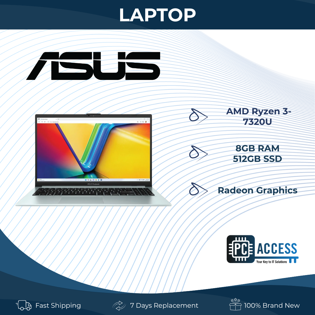 ASUS Notebook Vivobook Go (Green Gray) AMD Ryzen 3-7320U | 15.6" FHD (1920 x 1080) LED | 8GB LPDDR5 on board | 512GB M.2 NVMe SSD | Radeon Graphics | Windows 11 Home | E1504FA-NJ1909W