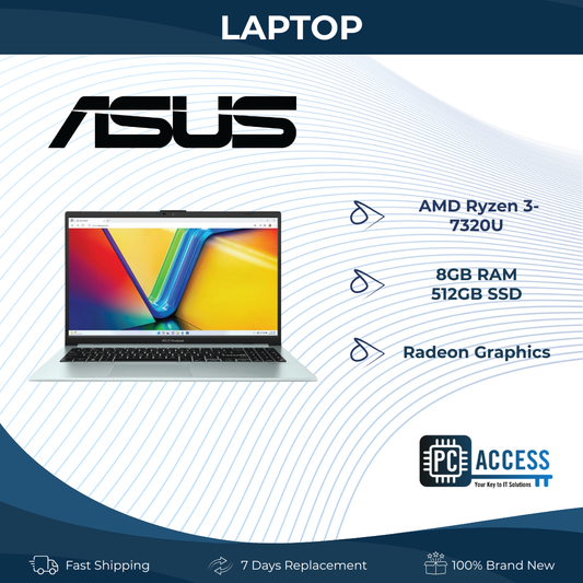 ASUS Notebook Vivobook Go (Green Gray) AMD Ryzen 3-7320U | 15.6" FHD (1920 x 1080) LED | 8GB LPDDR5 on board | 512GB M.2 NVMe SSD | Radeon Graphics | Windows 11 Home | E1504FA-NJ1909W