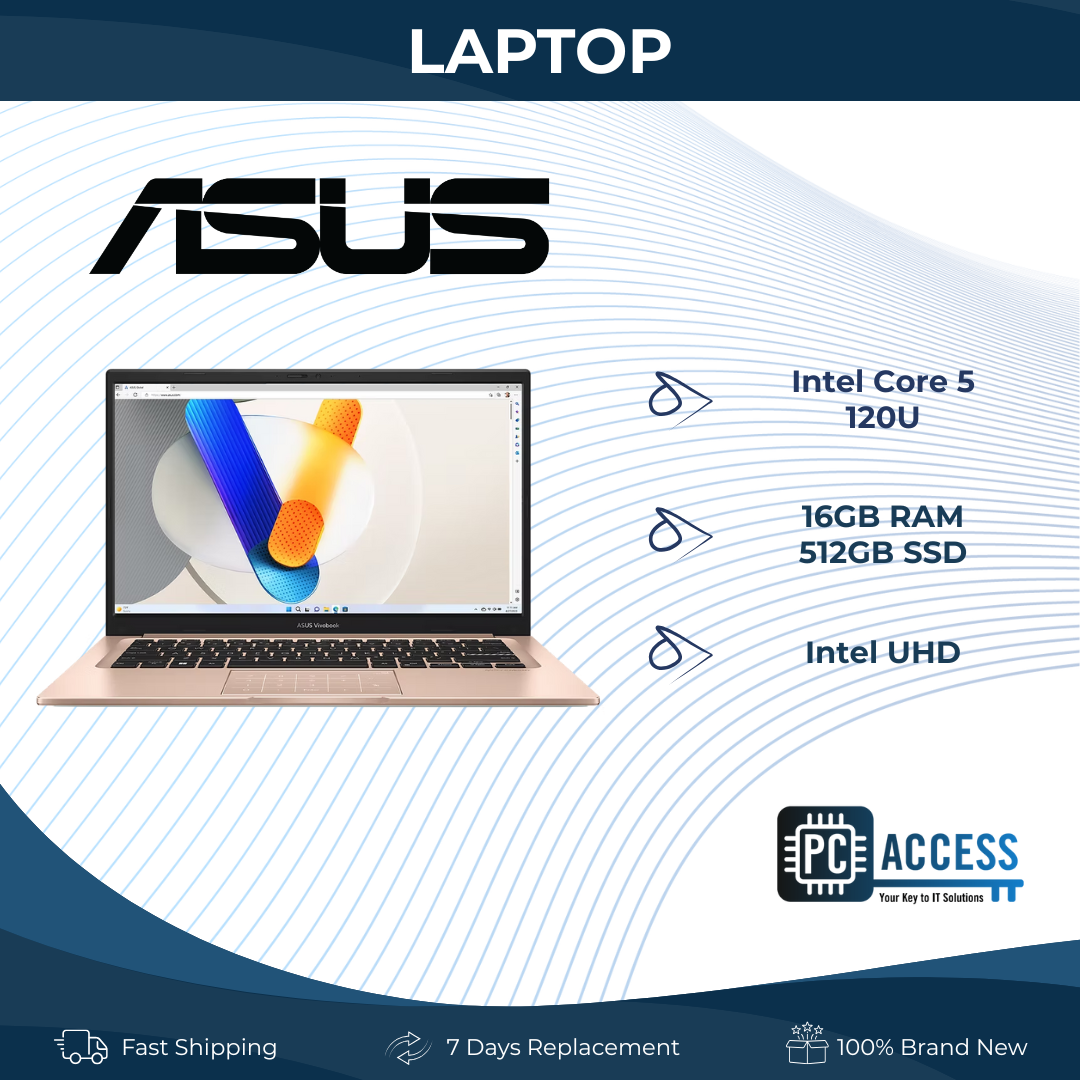 ASUS Notebook Vivobook 14 (Terra Cotta) Intel Core 5 120U | 14" FHD (1920 x 1080) IPS 60hz | 8GB DDR4 on board + 8GB DDR4 SO-DIMM | 512GB M.2 NVMe SSD | Shared | Windows 11 Home | Microsoft Office Home 2024 + Microsoft 365 Basic | X1404VA-EB1417WSM