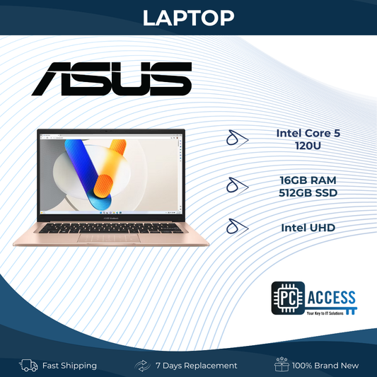 ASUS Notebook Vivobook 14 (Terra Cotta) Intel Core 5 120U | 14" FHD (1920 x 1080) IPS 60hz | 8GB DDR4 on board + 8GB DDR4 SO-DIMM | 512GB M.2 NVMe SSD | Shared | Windows 11 Home | Microsoft Office Home 2024 + Microsoft 365 Basic | X1404VA-EB1417WSM