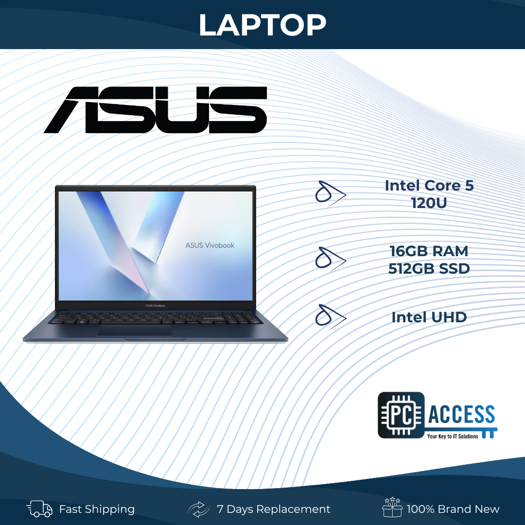 ASUS Notebook Vivobook 15 (Quiet Blue) Intel Core 5 120U | 15.6" FHD (1920 x 1080) IPS 60hz | 8GB DDR4 on board + 8GB DDR4 SO-DIMM | 512GB PCIEG4:SSD | Shared | Windows 11 Home | Microsoft Office Home 2024 + Microsoft 365 Basic | X1504VA-BQ3582WSM