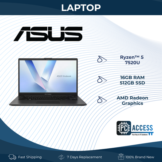 ASUS Notebook Vivobook Go 14 (Mixed Black) AMD Ryzen 5-7520U | 14" FHD (1920 x 1080) IPS 60hz | 16GB LPDDR5 on board | 512GB M.2 NVMe SSD | Windows 11 Home | Microsoft Office Home 2024 + Microsoft 365 Basic | E1404FA-EB815WSM