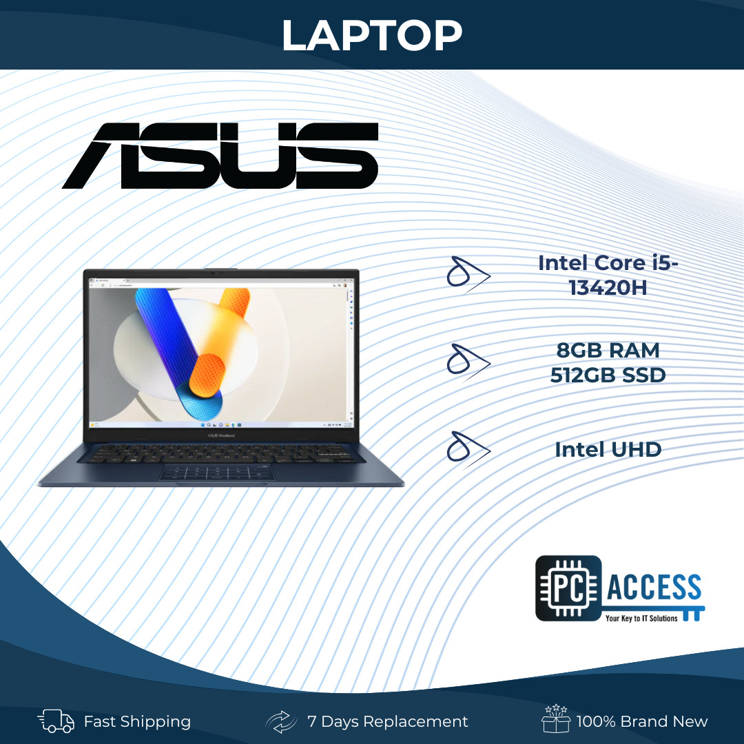 ASUS Notebook Vivobook 14 (Quiet Blue) Intel Core i5-1334U | 14" FHD (1920 x 1080) LED | 8GB DDR4 on board | 512GB M.2 NVMe SSD | UHD Graphics | Windows 11 Home |Microsoft Office Home 2024 + Microsoft 365 Basic |  X1404VA-NK766WSM