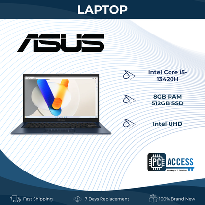 ASUS Notebook Vivobook 14 (Quiet Blue) Intel Core i5-1334U | 14" FHD (1920 x 1080) LED | 8GB DDR4 on board | 512GB M.2 NVMe SSD | UHD Graphics | Windows 11 Home |Microsoft Office Home 2024 + Microsoft 365 Basic |  X1404VA-NK766WSM