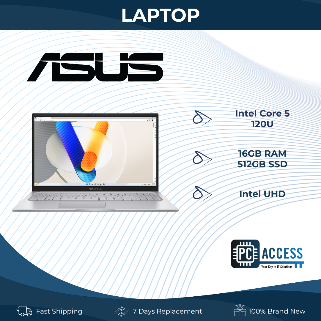 ASUS Notebook Vivobook 15 (Cool Silver) Intel Core 5 120U | 15.6" FHD (1920 x 1080) IPS 60hz | 8GB DDR4 on board + 8GB DDR4 SO-DIMM | 512GB M.2 NVMe SSD | Shared | Windows 11 Home | Microsoft Office Home 2024 + Microsoft 365 Basic | X1504VA-BQ3583WSM