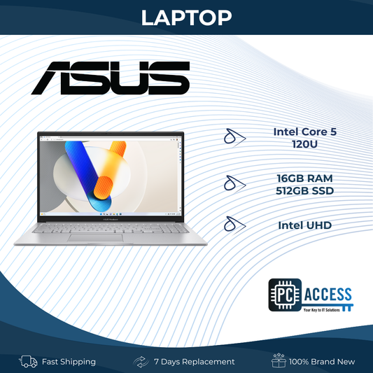 ASUS Notebook Vivobook 15 (Cool Silver) Intel Core 5 120U | 15.6" FHD (1920 x 1080) IPS 60hz | 8GB DDR4 on board + 8GB DDR4 SO-DIMM | 512GB M.2 NVMe SSD | Shared | Windows 11 Home | Microsoft Office Home 2024 + Microsoft 365 Basic | X1504VA-BQ3583WSM