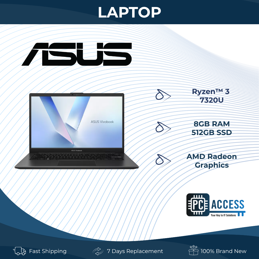 ASUS Notebook Vivobook Go 14 (Mixed Black) AMD Ryzen 3-7320U | 14" FHD (1920 x 1080) IPS 60hz | 8GB LPDDR5 on board | 512GB M.2 NVMe SSD | Windows 11 Home | E1404FA-EB821W
